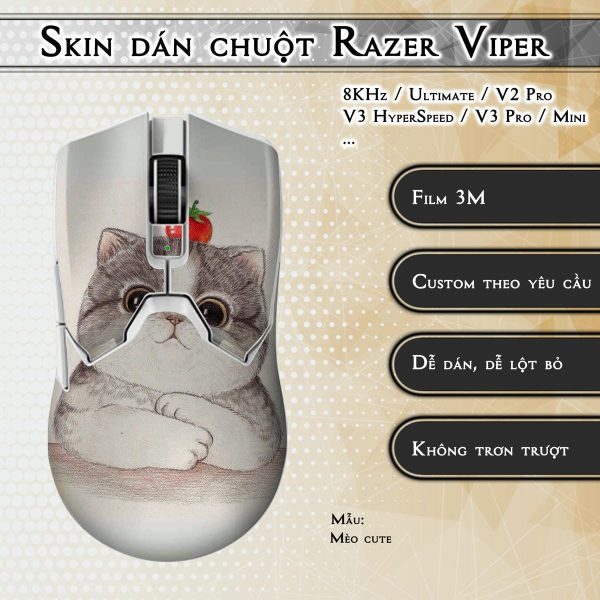 Skin dán chuột Razer Viper mẫu Mèo cute