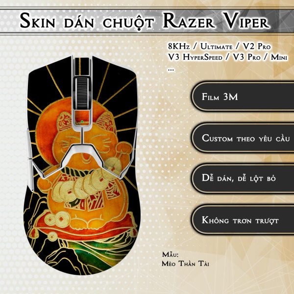 Skin dán chuột Razer Viper mẫu Mèo Thần Tài