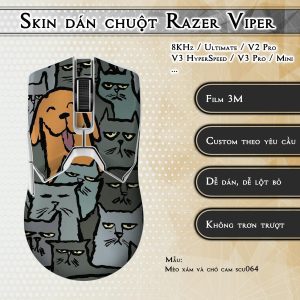 Skin dán chuột Razer Viper mẫu Mèo xám và chó cam scu064
