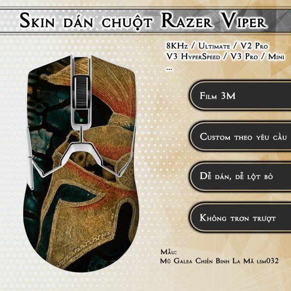 Skin dán chuột Razer Viper mẫu Mũ Galea Chiến Binh La Mã lsm032
