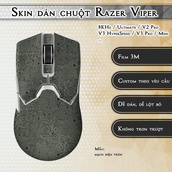 Skin dán chuột Razer Viper mẫu mạch điện tròn