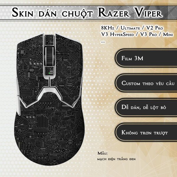 Skin dán chuột Razer Viper mẫu mạch điện trắng đen