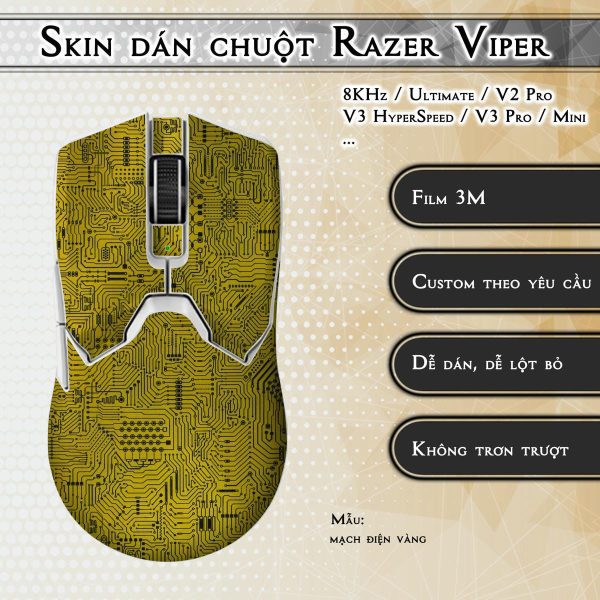 Skin dán chuột Razer Viper mẫu mạch điện vàng