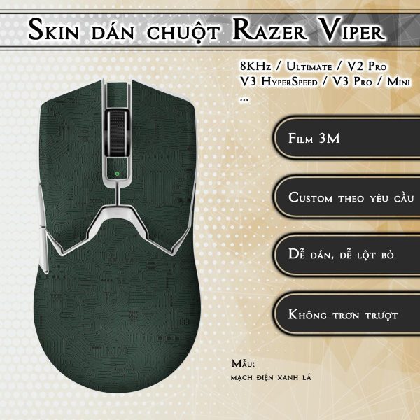 Skin dán chuột Razer Viper mẫu mạch điện xanh lá
