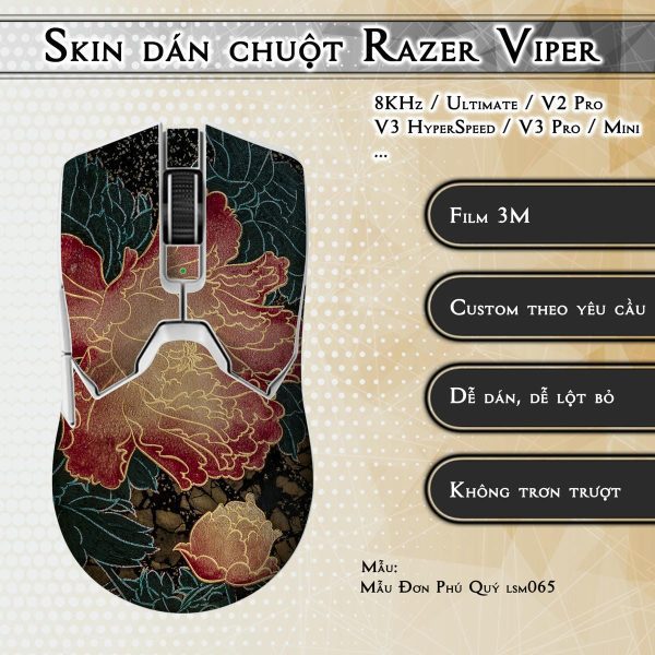 Skin dán chuột Razer Viper mẫu Mẫu Đơn Phú Quý lsm065