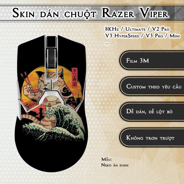Skin dán chuột Razer Viper mẫu Neko ăn sushi