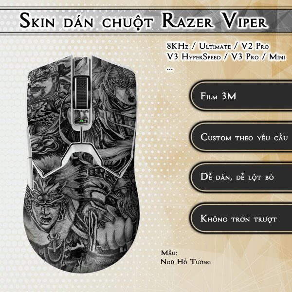 Skin dán chuột Razer Viper mẫu Ngũ Hổ Tướng