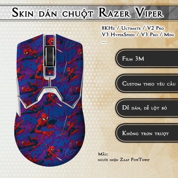 Skin dán chuột Razer Viper mẫu người nhện Zaap PowThwip