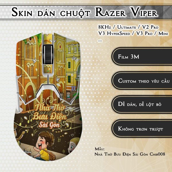 Skin dán chuột Razer Viper mẫu Nhà Thờ Bưu Điện Sài Gòn Chib008