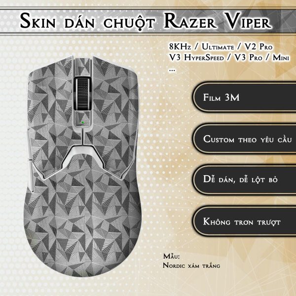 Skin dán chuột Razer Viper mẫu Nordic xám trắng