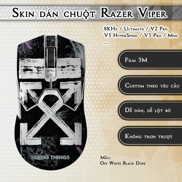 Skin dán chuột Razer Viper mẫu Off White Black Dope