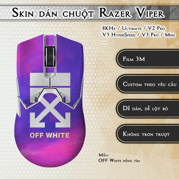 Skin dán chuột Razer Viper mẫu OFF White hồng tím