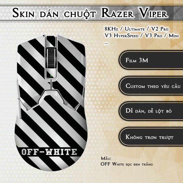 Skin dán chuột Razer Viper mẫu OFF White sọc đen trắng