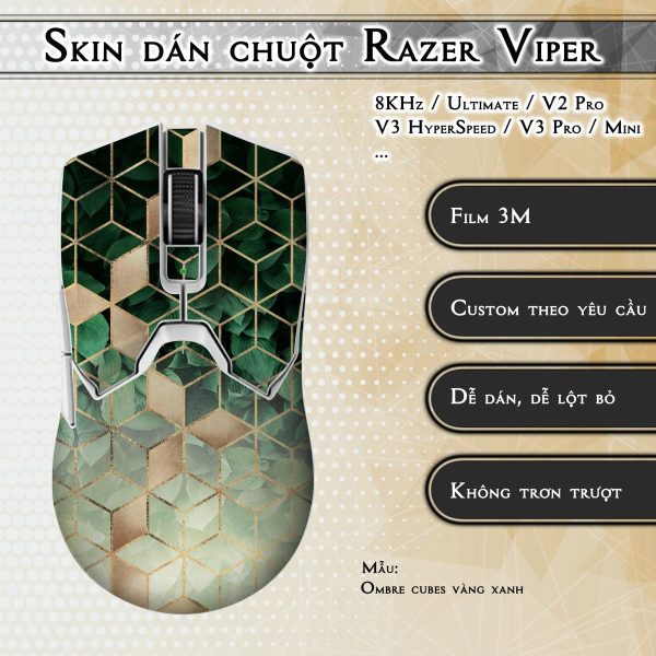 Skin dán chuột Razer Viper mẫu Ombre cubes vàng xanh