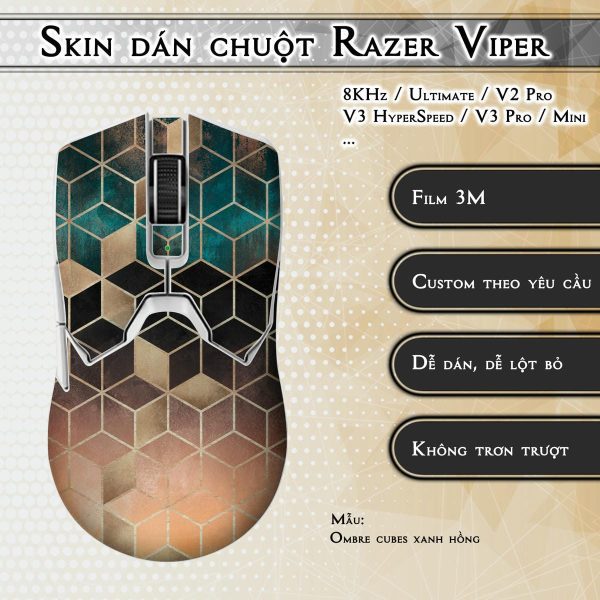 Skin dán chuột Razer Viper mẫu Ombre cubes xanh hồng