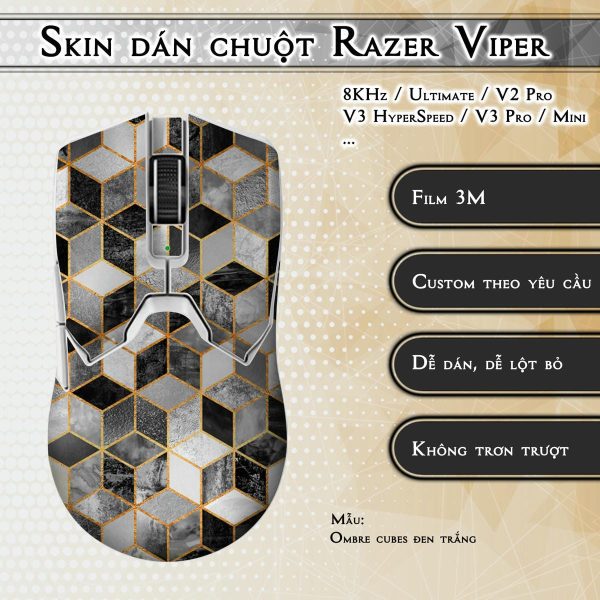 Skin dán chuột Razer Viper mẫu Ombre cubes đen trắng