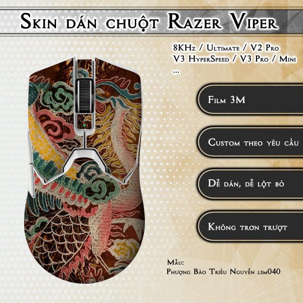 Skin dán chuột Razer Viper mẫu Phượng Bào Triều Nguyễn lsm040