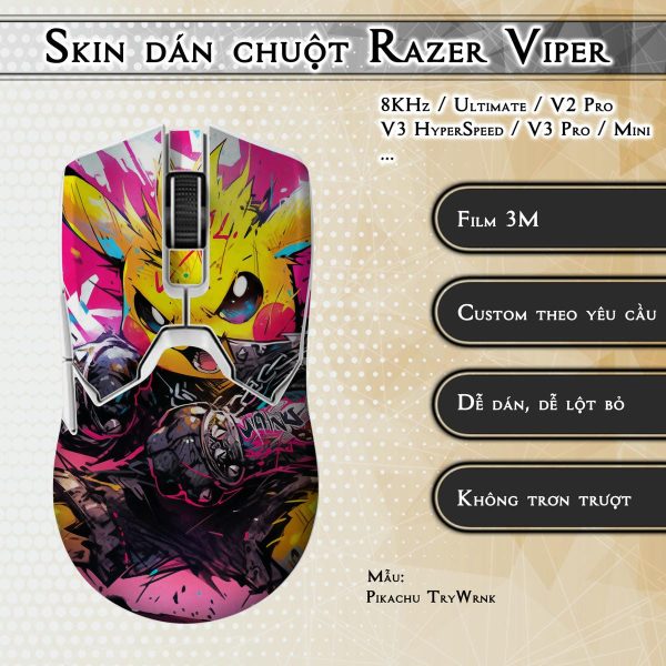 Skin dán chuột Razer Viper mẫu Pikachu TryWrnk