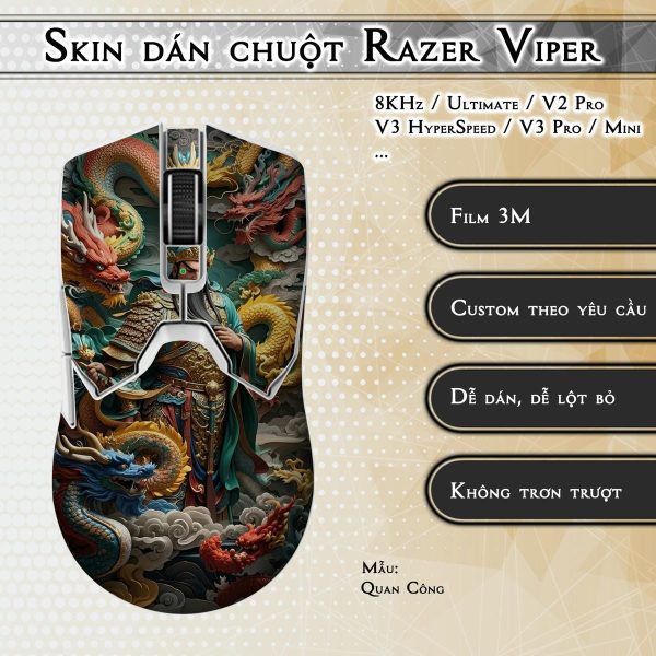 Skin dán chuột Razer Viper mẫu Quan Công