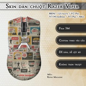Skin dán chuột Razer Viper mẫu Retro Magazine