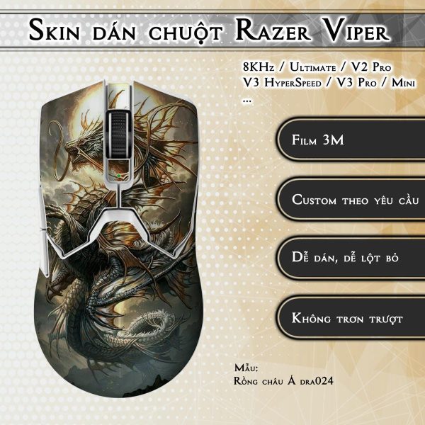 Skin dán chuột Razer Viper mẫu Rồng châu Á dra024