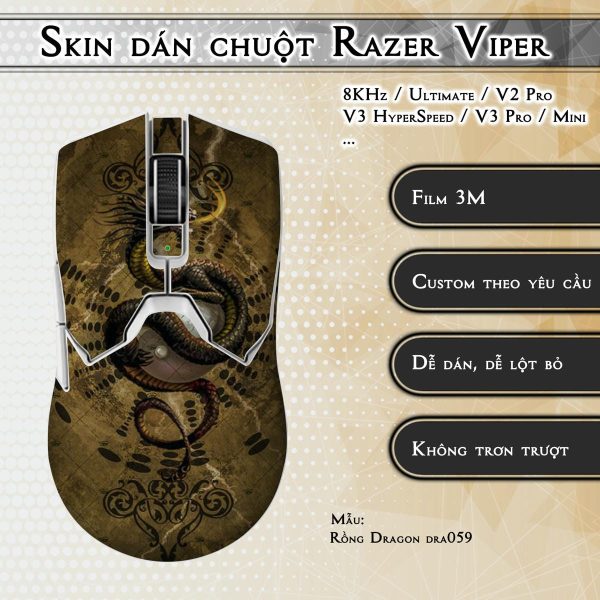 Skin dán chuột Razer Viper mẫu Rồng Dragon dra059