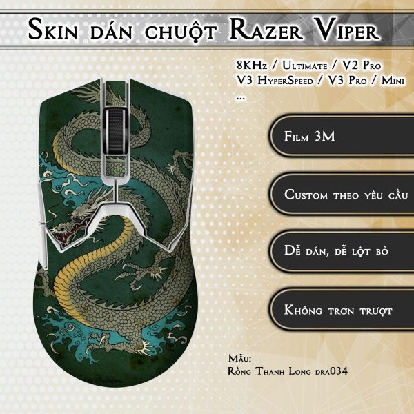 Skin dán chuột Razer Viper mẫu Rồng Thanh Long dra034