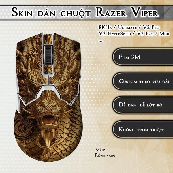 Skin dán chuột Razer Viper mẫu Rồng vàng