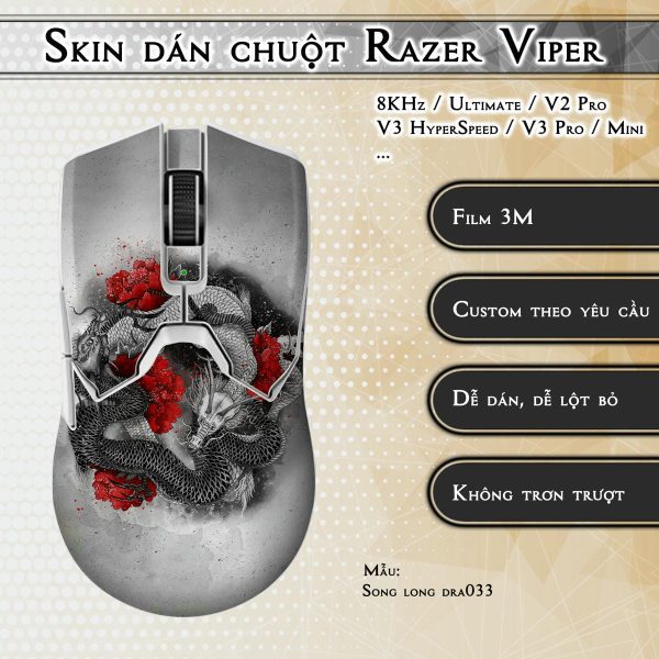 Skin dán chuột Razer Viper mẫu Song long dra033