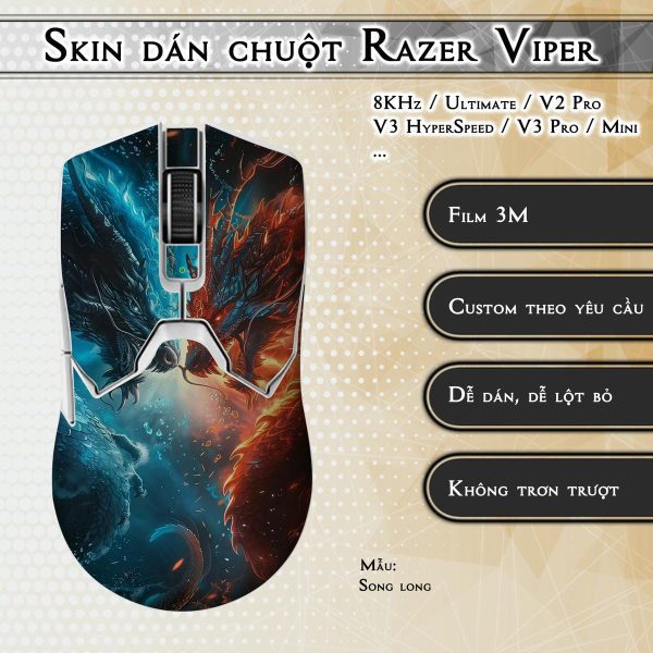 Skin dán chuột Razer Viper mẫu Song long