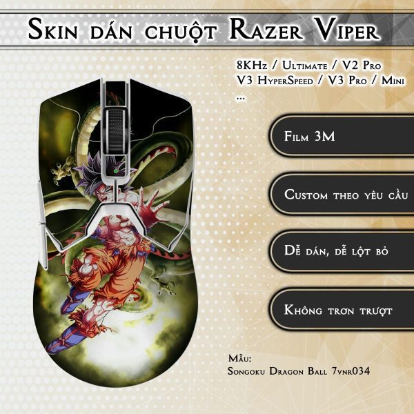 Skin dán chuột Razer Viper mẫu Songoku Dragon Ball 7vnr034