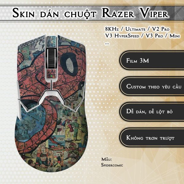 Skin dán chuột Razer Viper mẫu Spidercomic