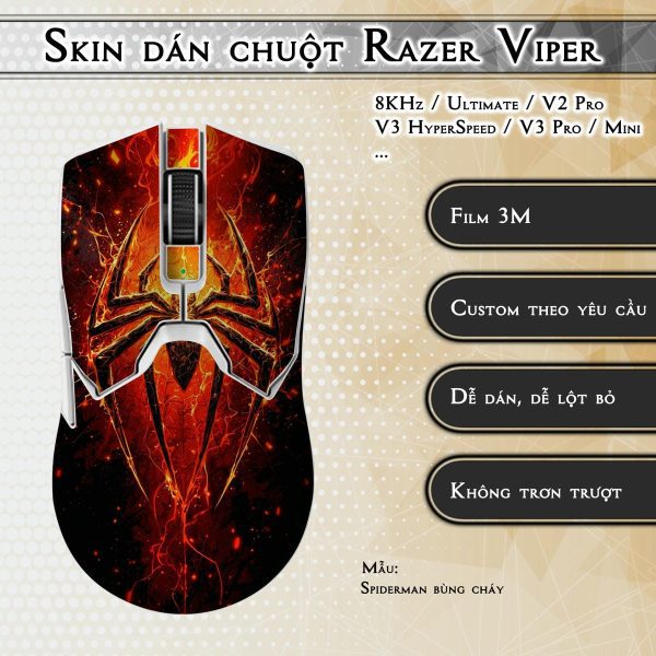 Skin dán chuột Razer Viper mẫu Spiderman bùng cháy