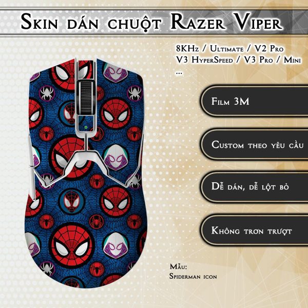 Skin dán chuột Razer Viper mẫu Spiderman icon