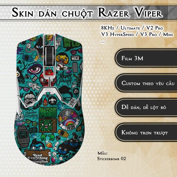 Skin dán chuột Razer Viper mẫu Stickerbomb 02