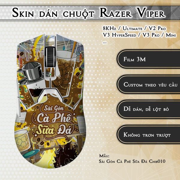 Skin dán chuột Razer Viper mẫu Sài Gòn Cà Phê Sữa Đá Chib010