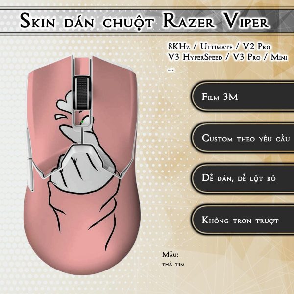Skin dán chuột Razer Viper mẫu thả tim