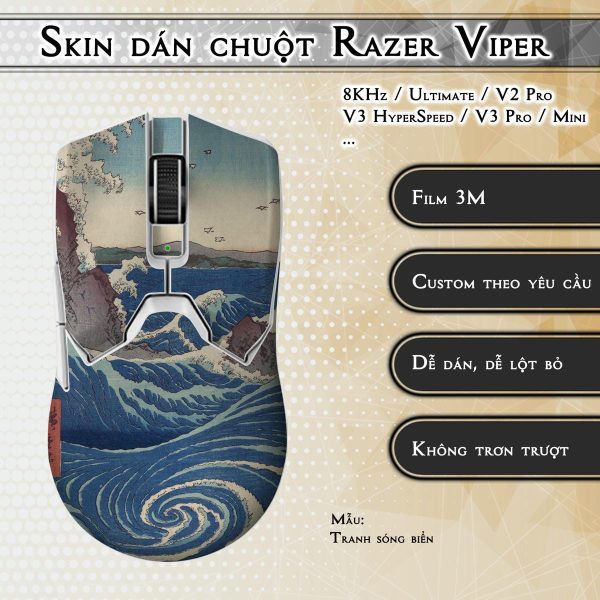 Skin dán chuột Razer Viper mẫu Tranh sóng biển