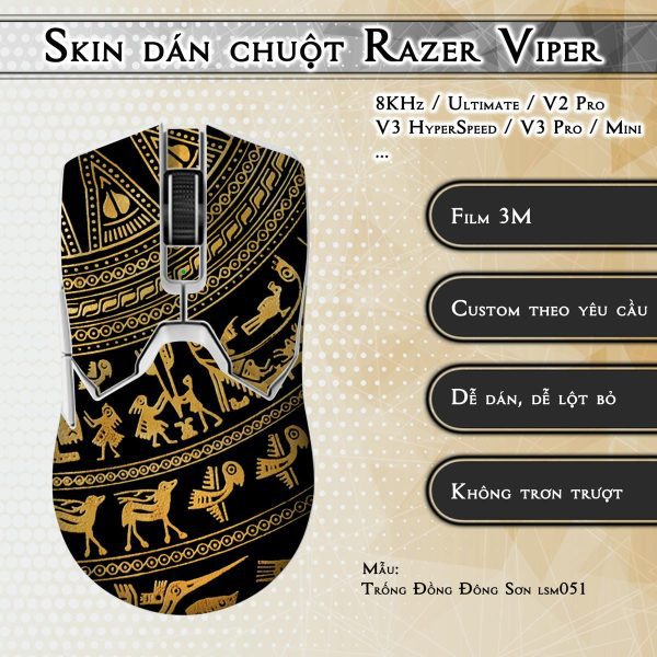 Skin dán chuột Razer Viper mẫu Trống Đồng Đông Sơn lsm051