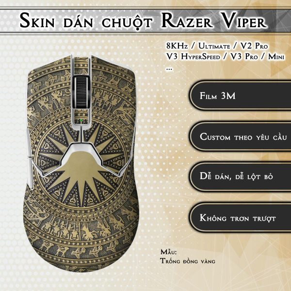 Skin dán chuột Razer Viper mẫu Trống đồng vàng