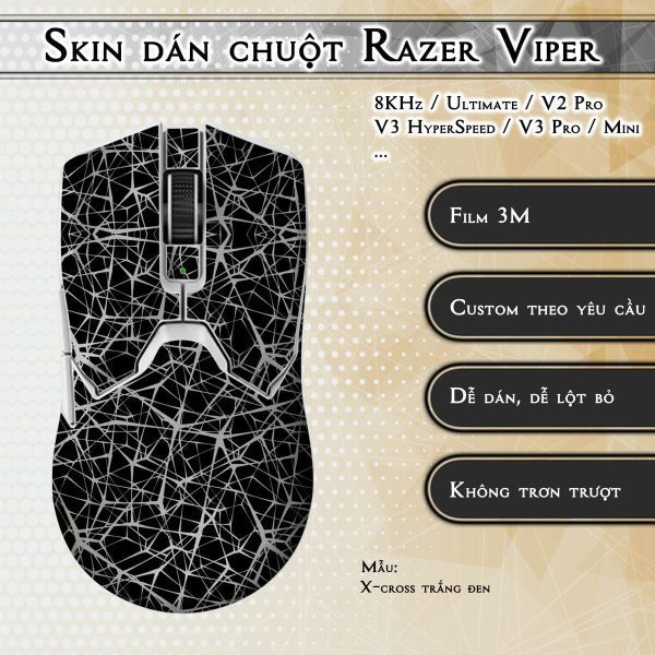 Skin dán chuột Razer Viper mẫu X-cross trắng đen