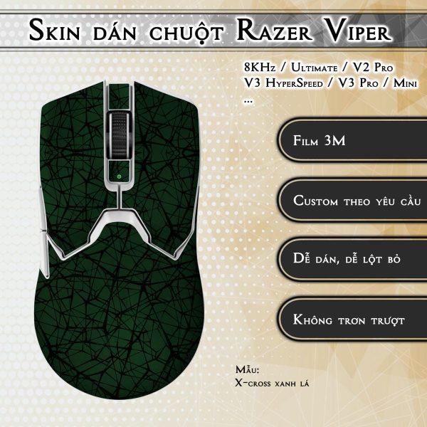 Skin dán chuột Razer Viper mẫu X-cross xanh lá