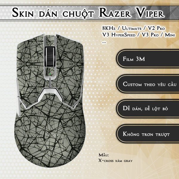 Skin dán chuột Razer Viper mẫu X-cross xám gray