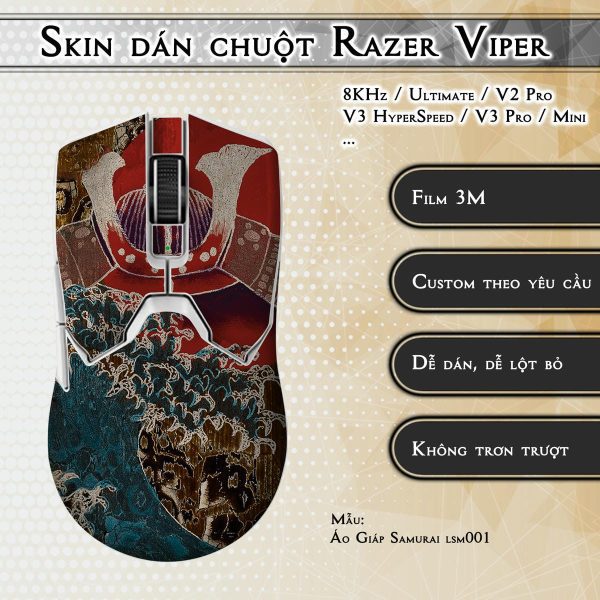 Skin dán chuột Razer Viper mẫu Áo Giáp Samurai lsm001