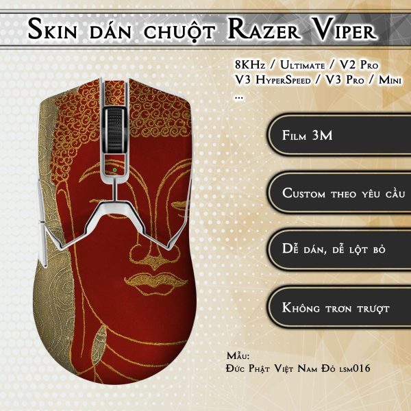 Skin dán chuột Razer Viper mẫu Đức Phật Việt Nam Đỏ lsm016