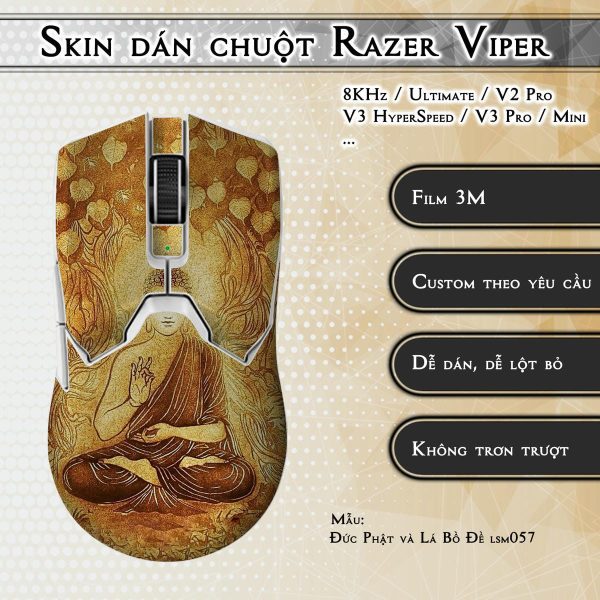 Skin dán chuột Razer Viper mẫu Đức Phật và Lá Bồ Đề lsm057