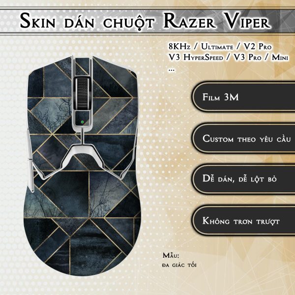Skin dán chuột Razer Viper mẫu đa giác tối