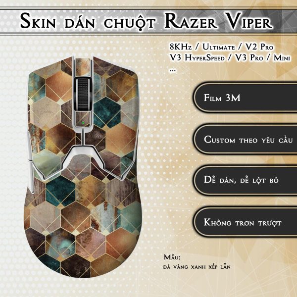 Skin dán chuột Razer Viper mẫu đá vàng xanh xếp lẫn