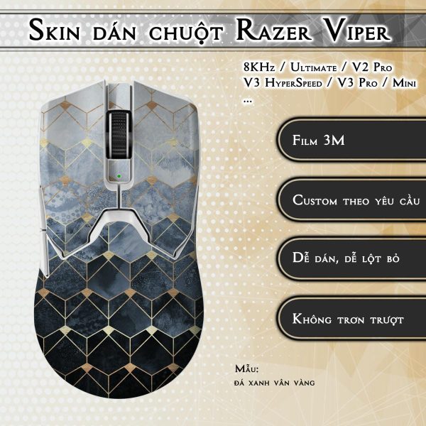 Skin dán chuột Razer Viper mẫu đá xanh vân vàng