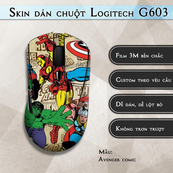 Skin dán chuột Logitech G603 mẫu Avenger comic